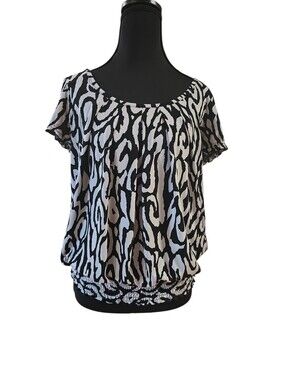 Bwear Black and White Short Sleeve Blouse L